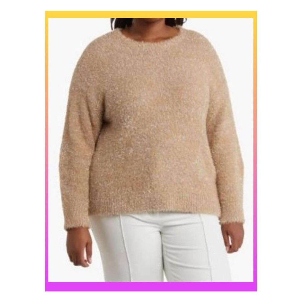 NWT T Tahari 1X Shimmer Metallic Eyelash Knit Dolman Sleeve Pullover Sweater